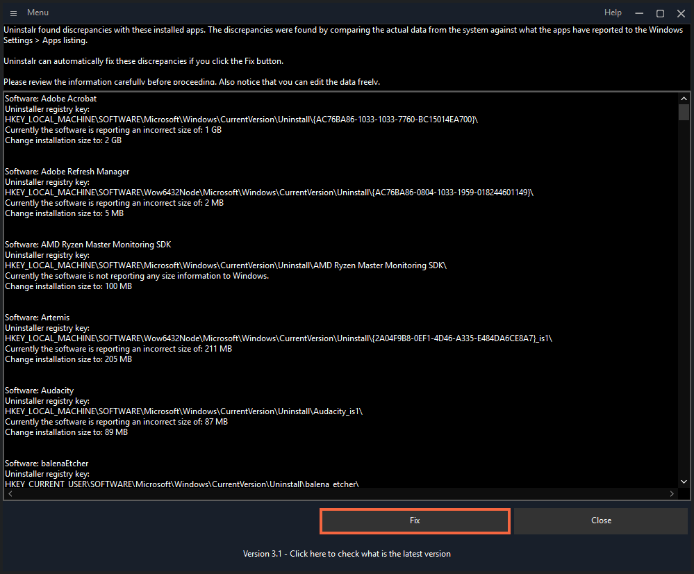 Uninstalr Screenshot - Fix Information