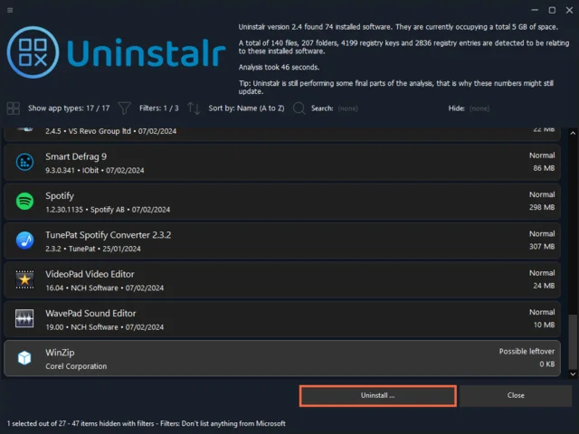 Uninstalr Screenshot - Leftovers detection