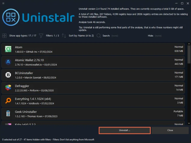 Uninstalr Screenshot - Main Screen