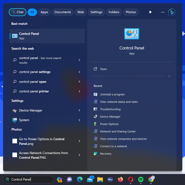 Open Control Panel in Windows 11