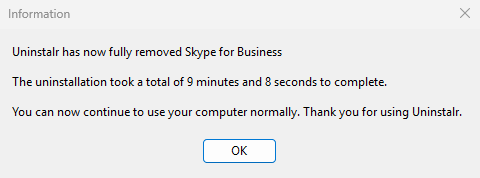 Uninstalr successfully uninstalled Skype for Business